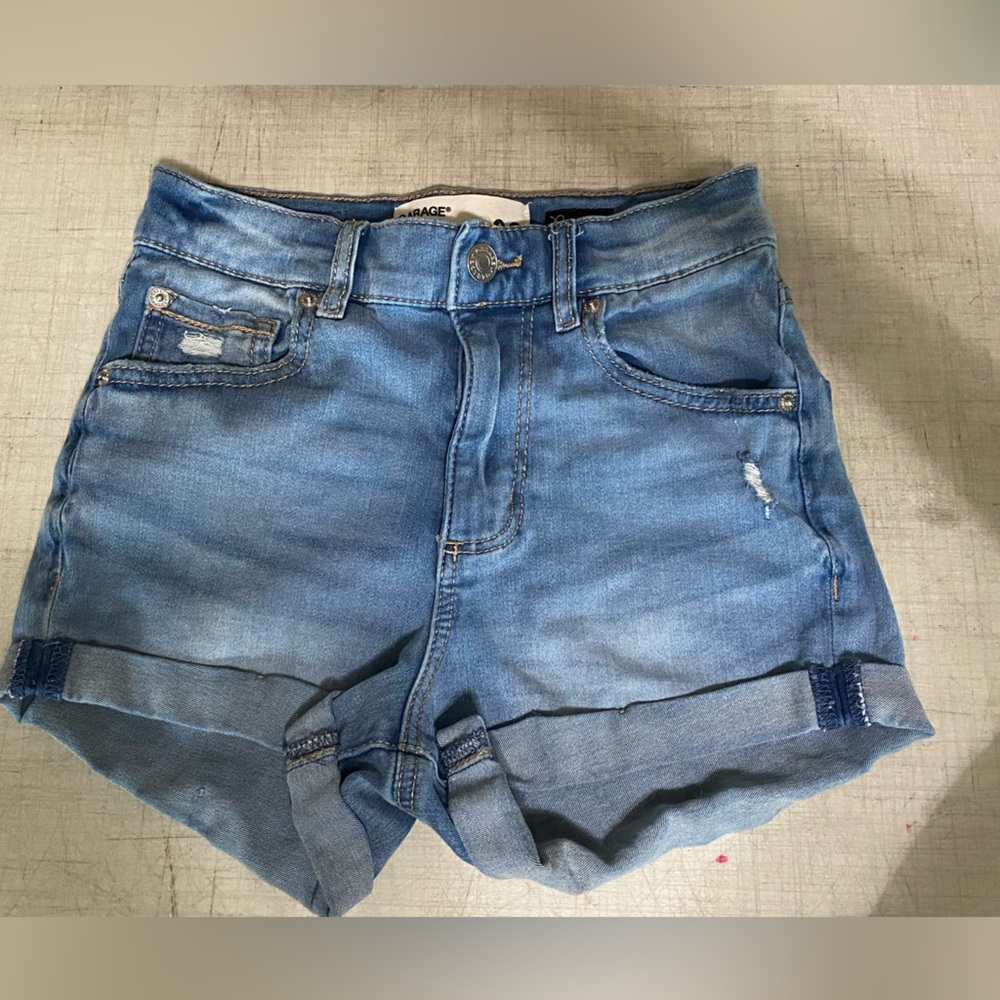 Garage Blue Jean Shorts High-Waisted Distressed